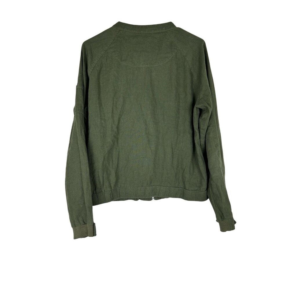 Sanctuary Olive Green Bomber Linen Blend Zip Jacket Top Womens Size Medium
